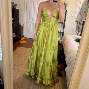 Mac Duggal Chartreuse Backless Maxi Dress